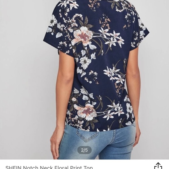 Shein Top Floral Navy Blue Size Large - Picture 2 of 6